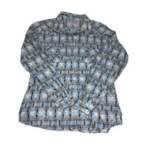 VTG Women's Western Rodeo‎ Shirt Panhandle Texas Size Large Pearl Snap Turquoise